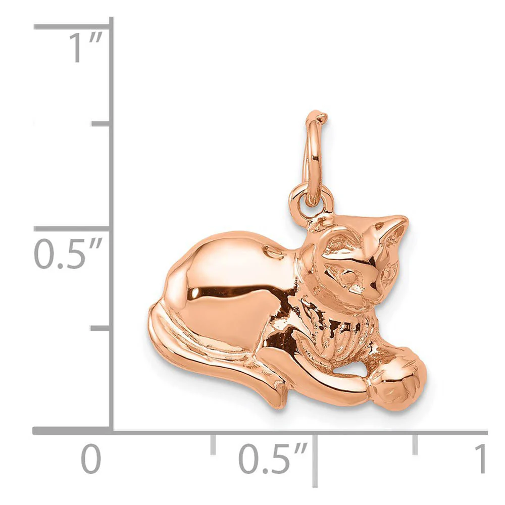 14k Rose Gold 2D Cat and Ball Charm and Pendant - Image 3