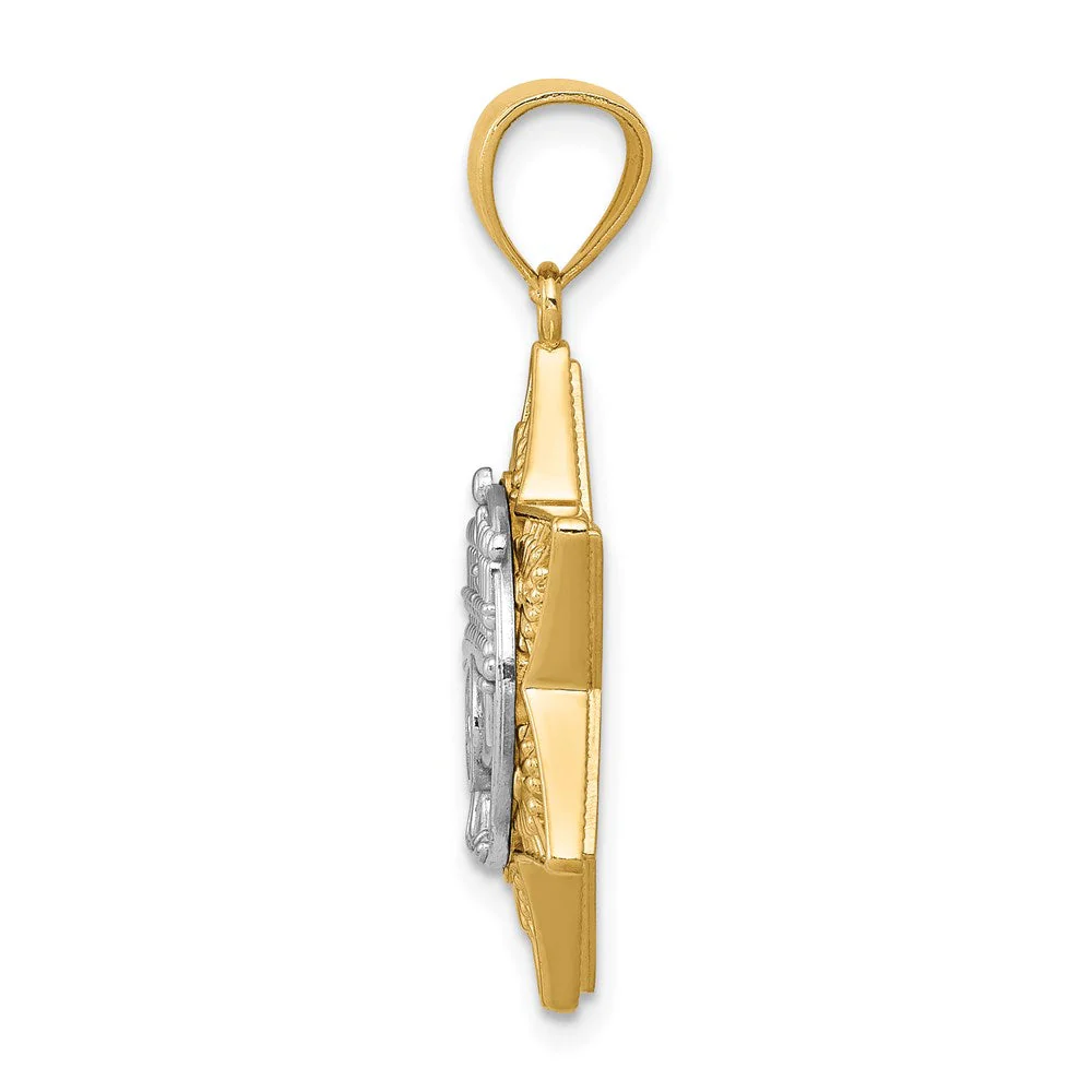 14k Two Tone Gold 3D Star of David & Menorah Pendant, 17 x 27mm - Image 2