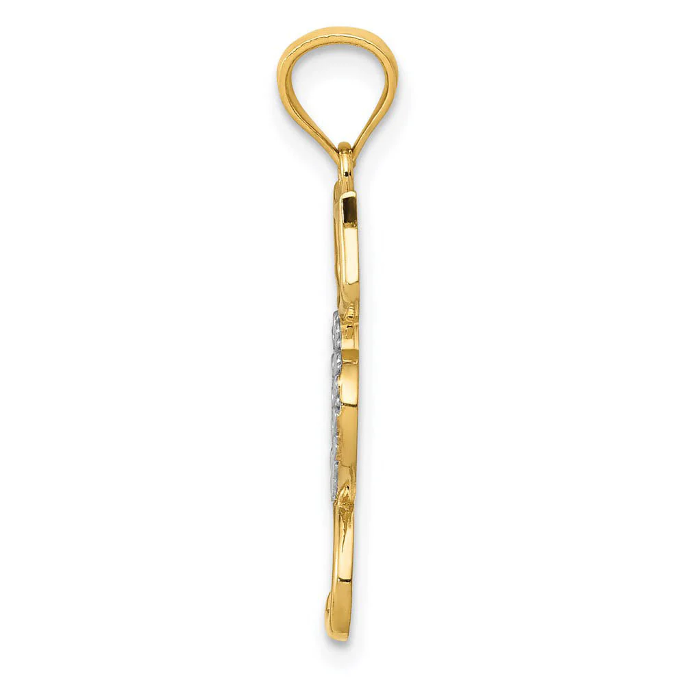 14k Two Tone Gold Cat and Heart Silhouette Pendant, 11 x 26mm - Image 2