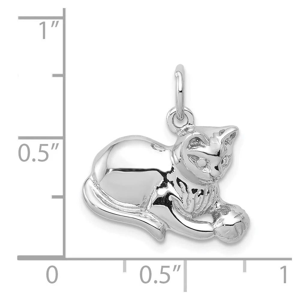 14k White Gold 2D Cat and Ball Charm or Pendant - Image 3