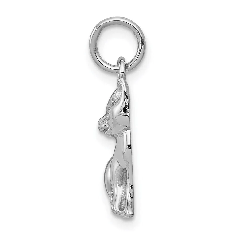 14k White Gold 2D Polished Cat Charm or Pendant - Image 2