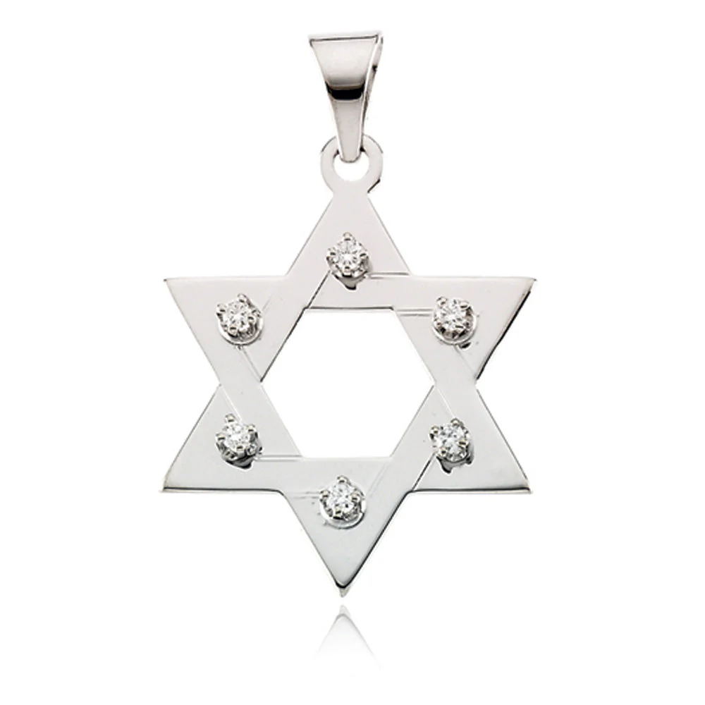 14k White Gold and Diamond Star of David Pendant, 19mm