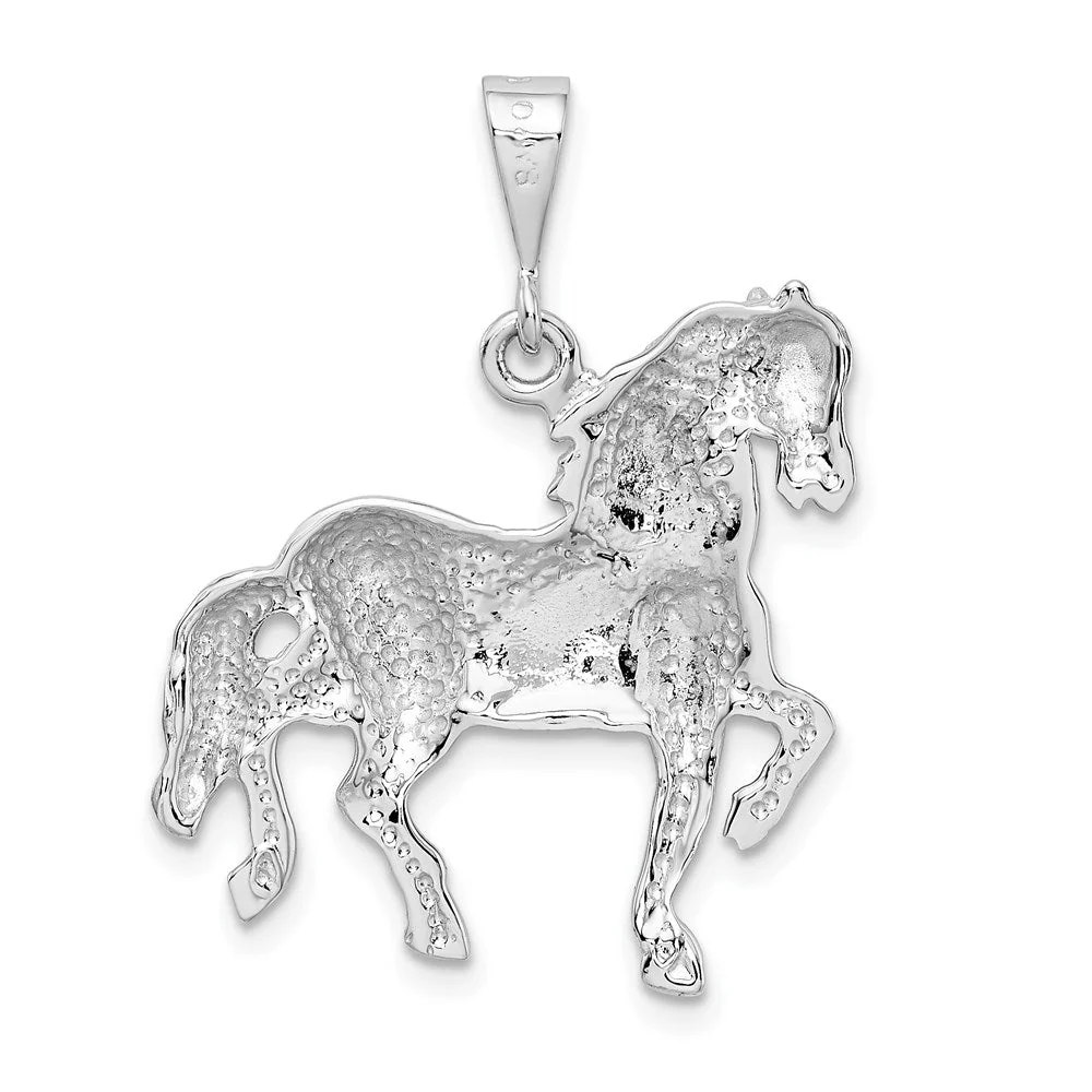 14k White Gold Polished Horse Pendant, 25mm - Image 3