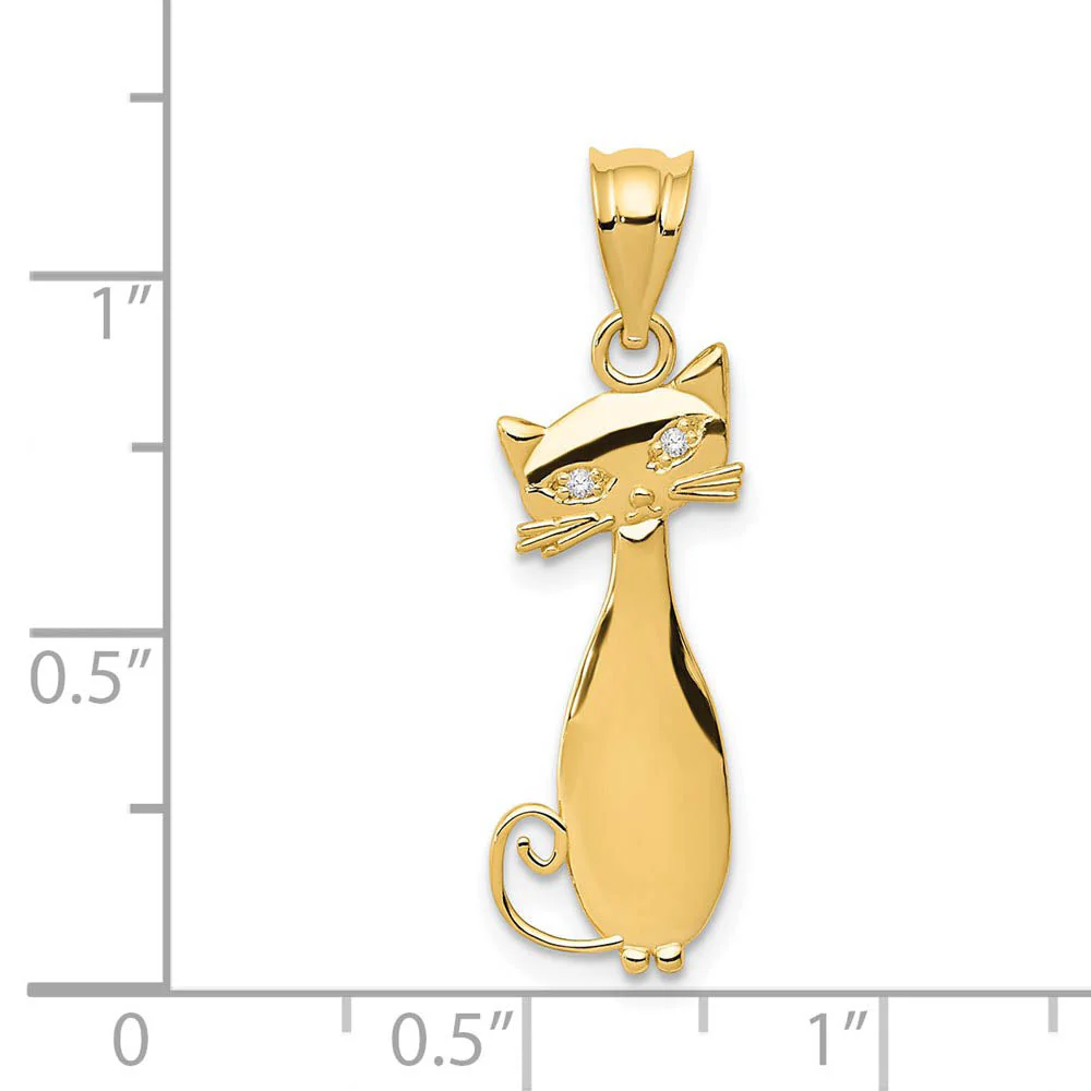 14k Yellow Gold & .01 Ctw (I-J, I2) Diamond Cat Pendant - Image 3