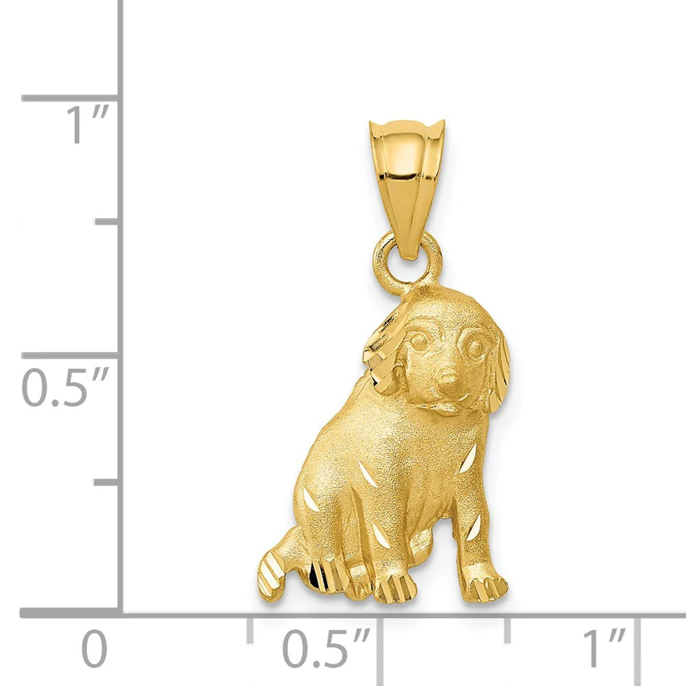 14k Yellow Gold 2D Satin and Diamond Cut Dog Pendant or Charm - Image 4