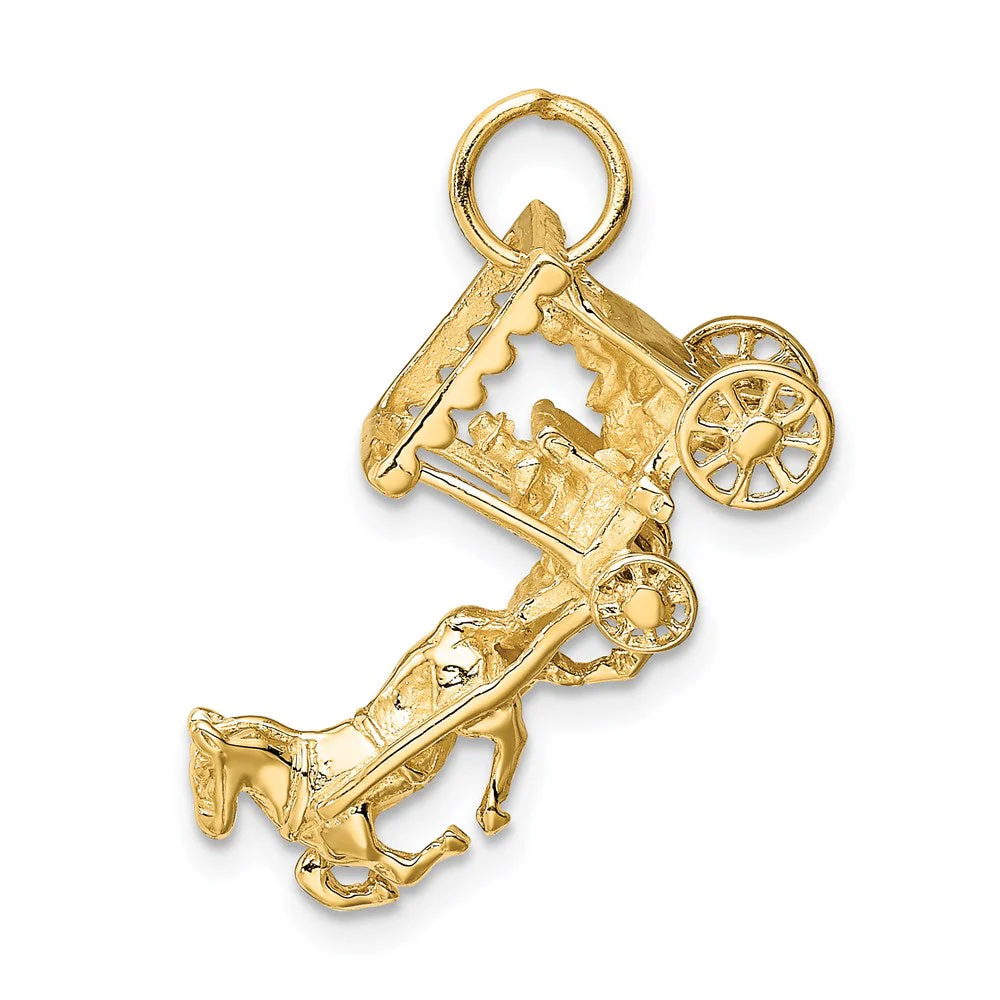 14k Yellow Gold 3D Moveable Horse and Carriage Charm - Image 2