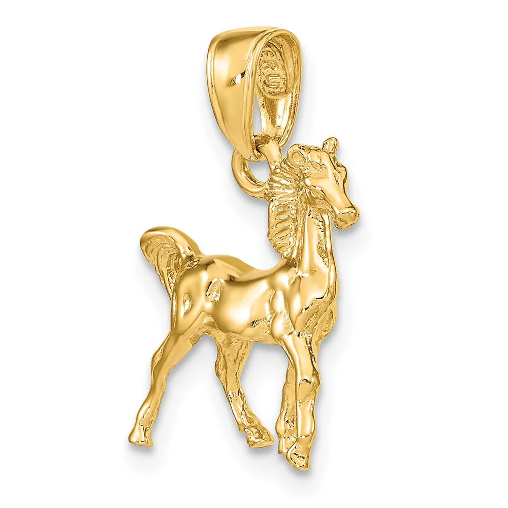 14k Yellow Gold 3D Small Walking Horse Pendant - Image 4