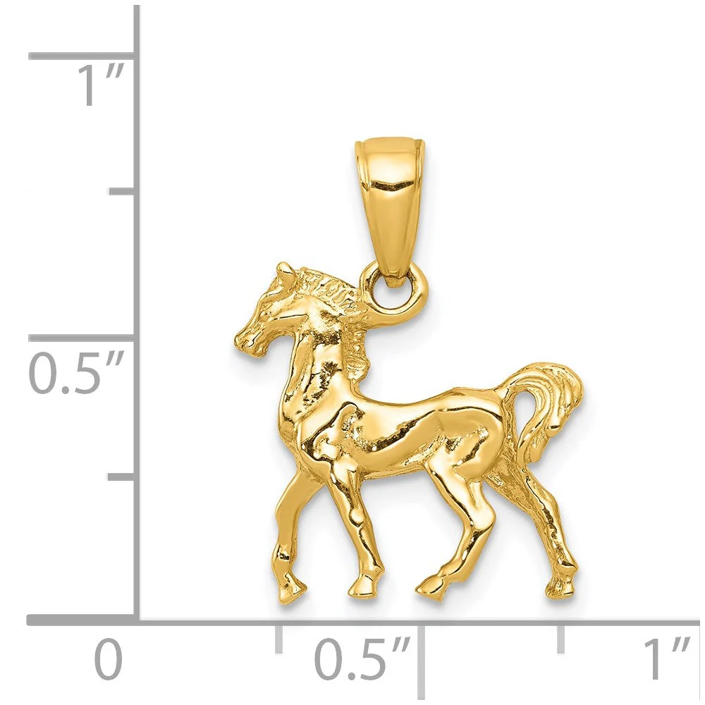 14k Yellow Gold 3D Small Walking Horse Pendant - Image 5