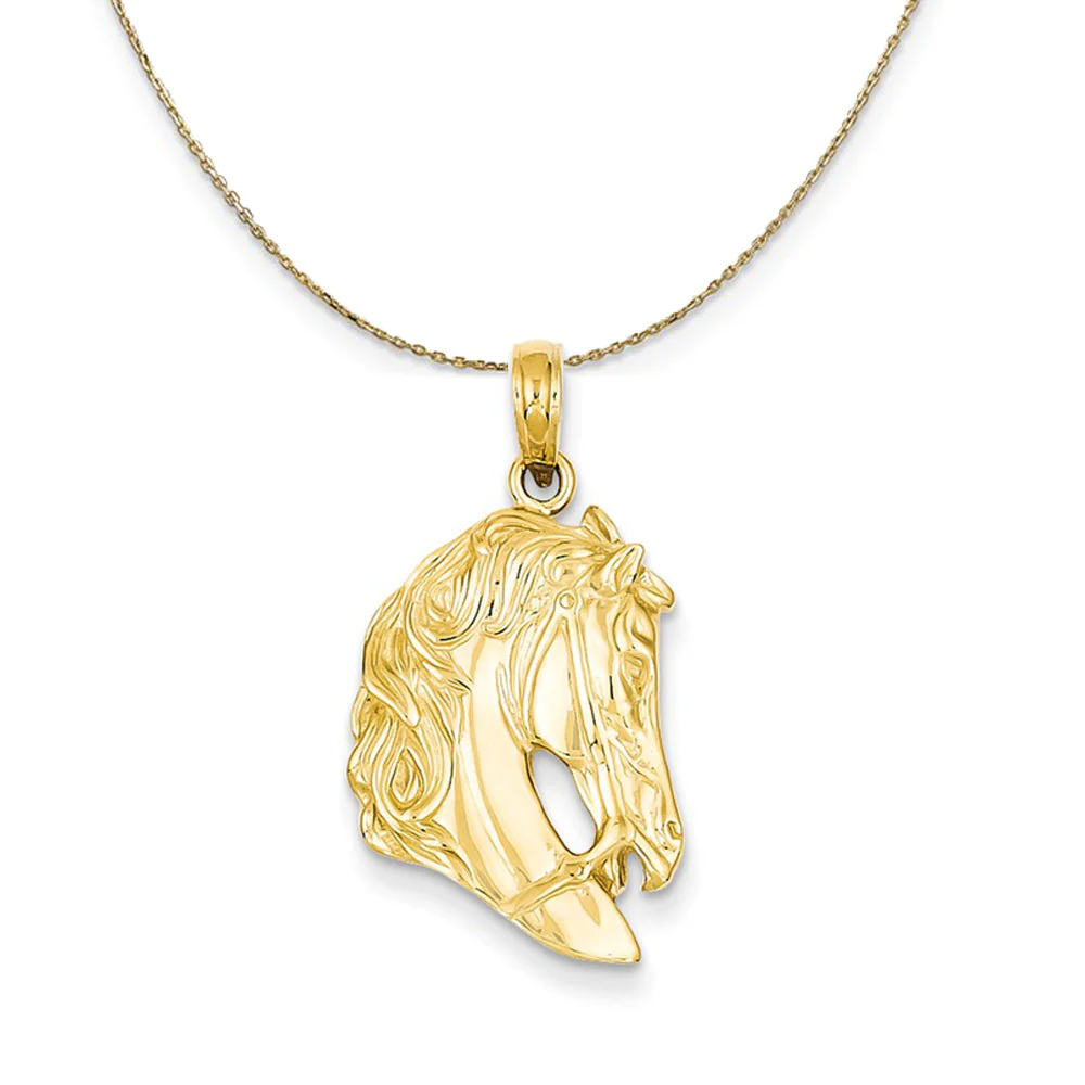 14k Yellow Gold Bridled Horse Head Necklace