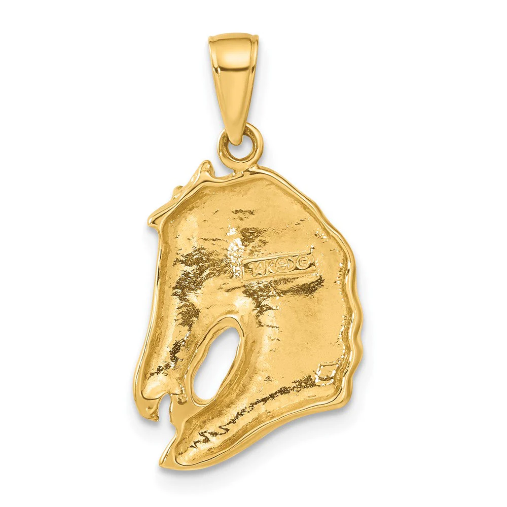 14k Yellow Gold Bridled Horse Head Pendant - Image 3