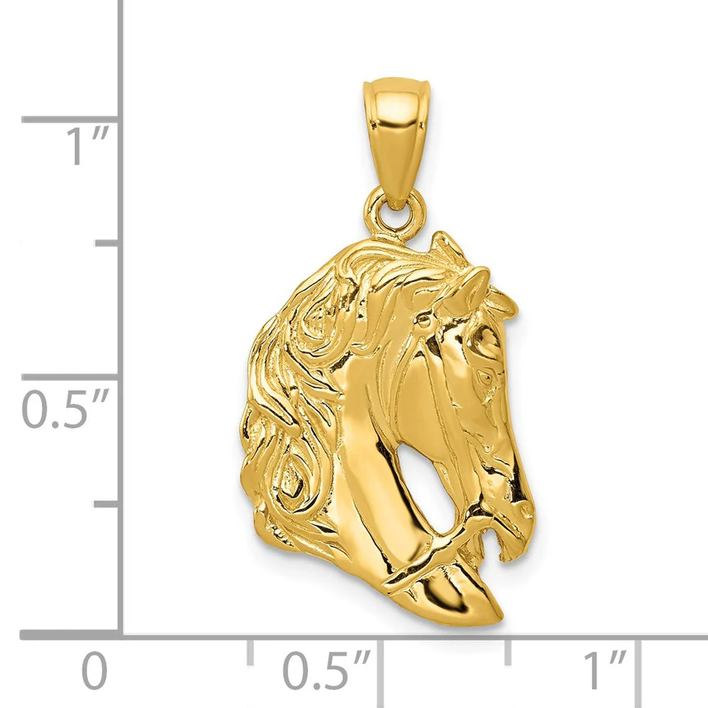 14k Yellow Gold Bridled Horse Head Pendant - Image 4