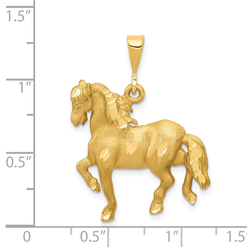 14k Yellow Gold Diamond Cut Horse Pendant, 25mm - Image 4