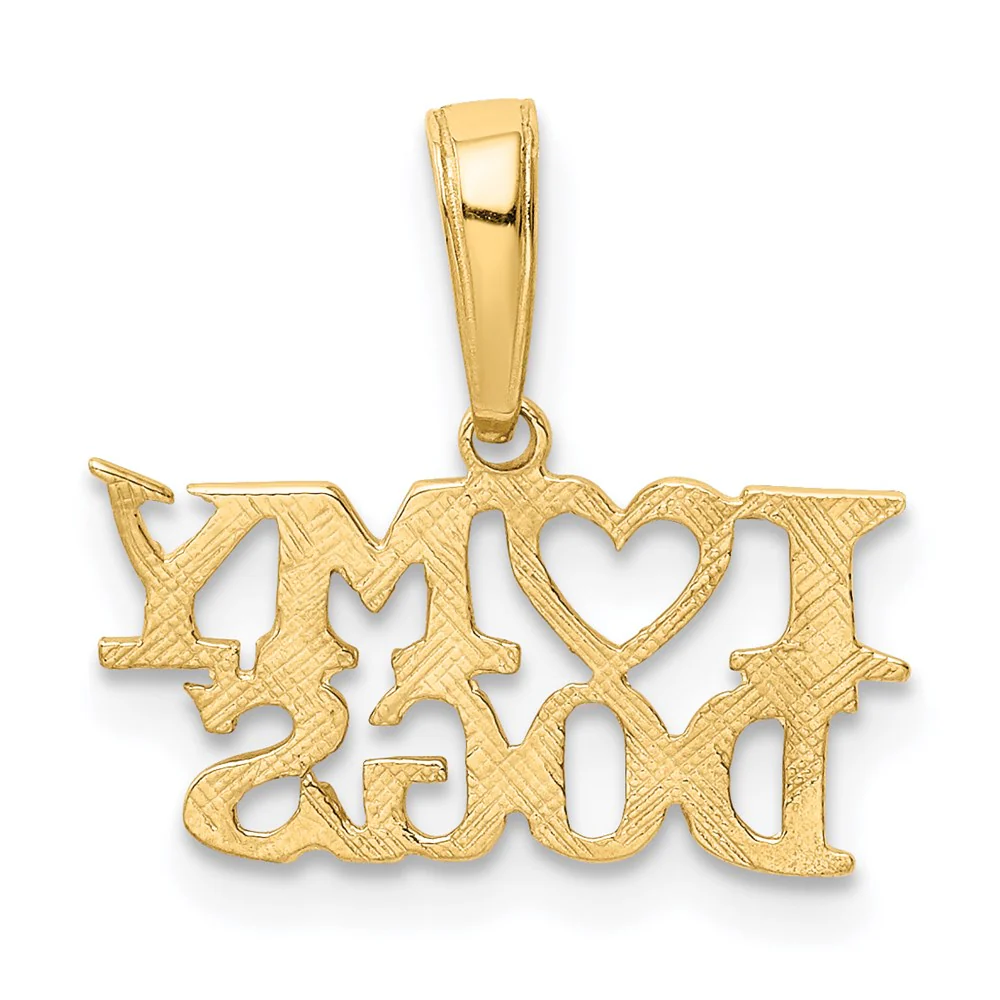 14k Yellow Gold I Heart My Dogs Polished Pendant - Image 3