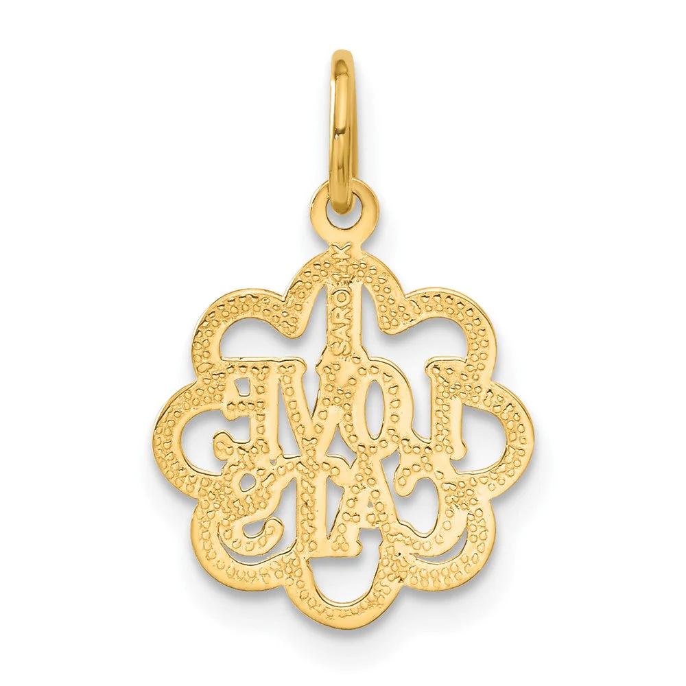 14k Yellow Gold I love Cats Scalloped Edge Charm or Pendant - Image 3