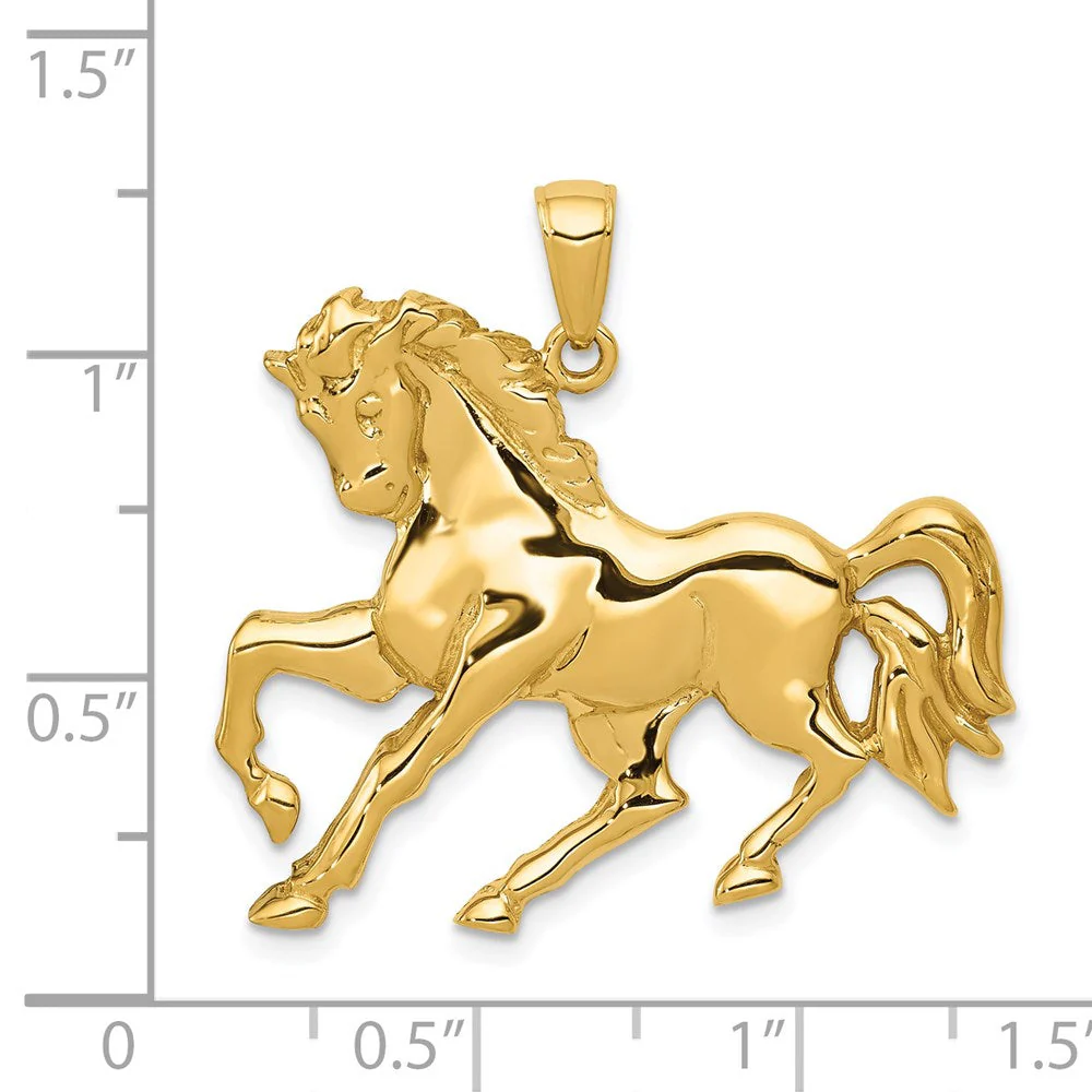 14k Yellow Gold Large Galloping Horse Pendant - Image 4