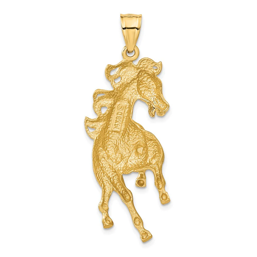 14k Yellow Gold Large Polished and Satin Galloping Horse Pendant - Image 3