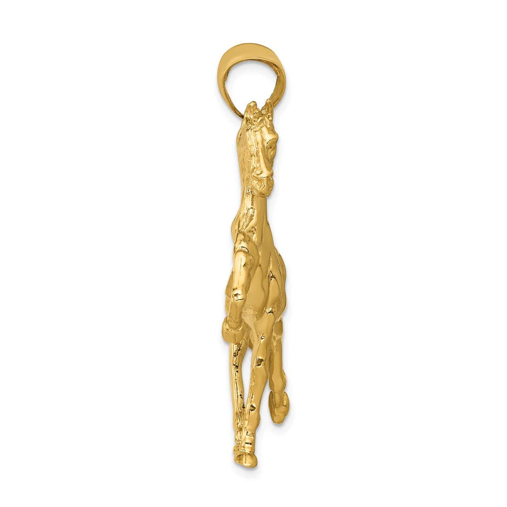 14k Yellow Gold Large Prancing Horse Pendant - Image 2