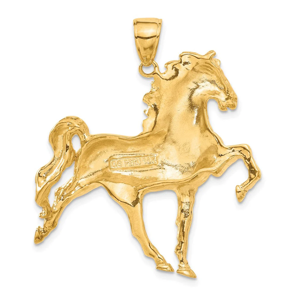 14k Yellow Gold Large Prancing Horse Pendant - Image 3