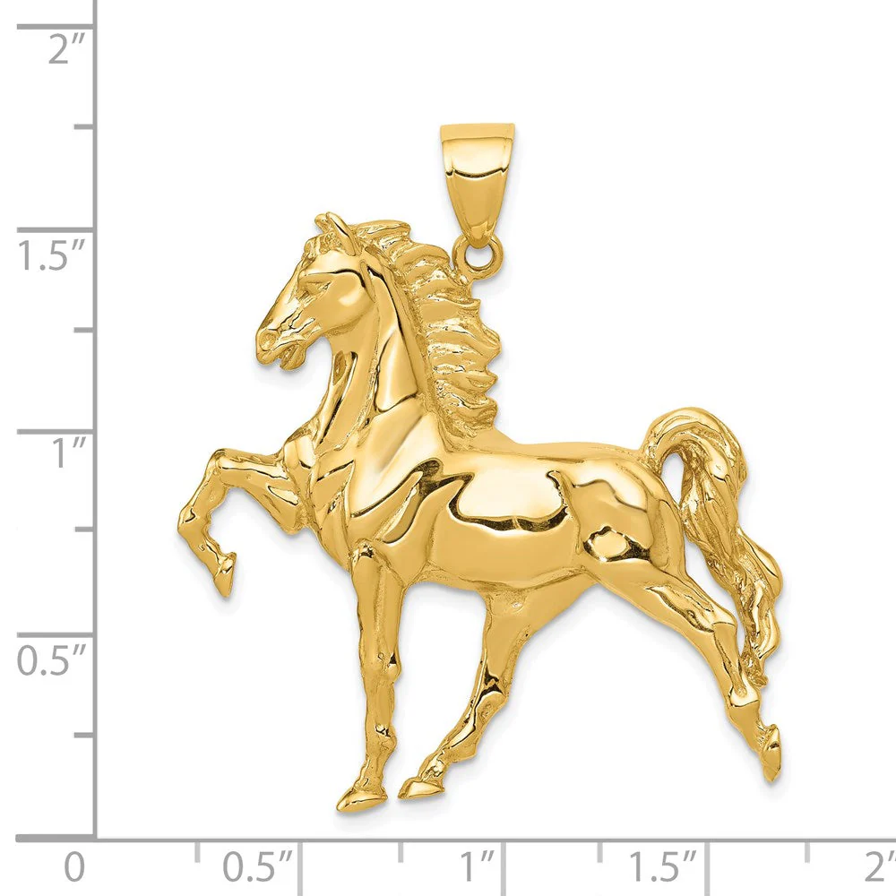 14k Yellow Gold Large Prancing Horse Pendant - Image 4