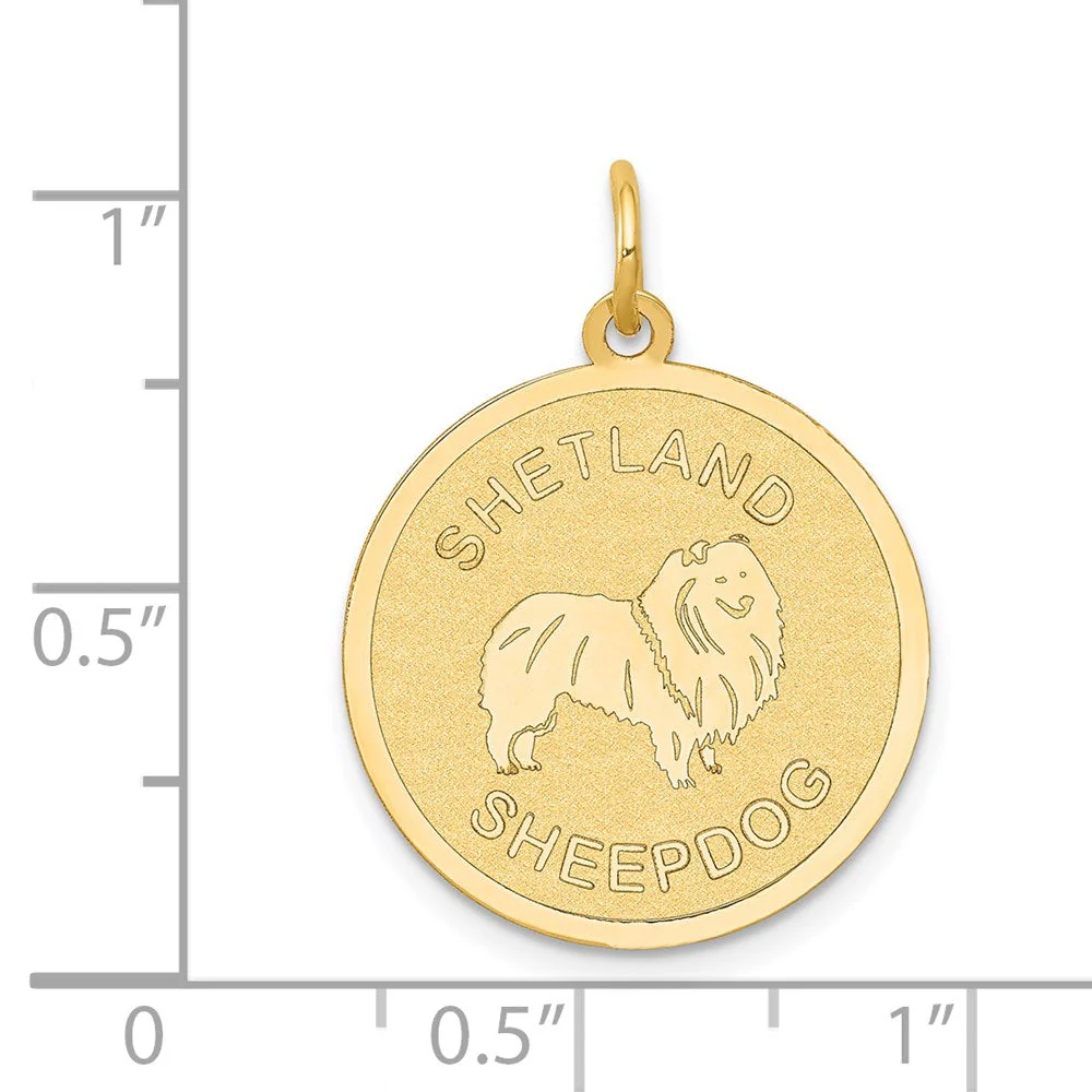 14k Yellow Gold Laser Etched Shetland Sheepdog Disc Pendant, 19mm - Image 4