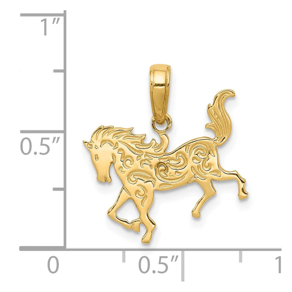 14k Yellow Gold Ornate Horse Pendant, 17mm - Image 4