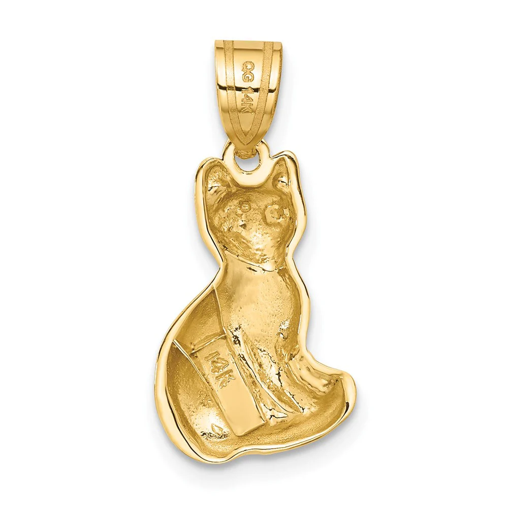 14k Yellow Gold Polished Cat Pendant - Image 3