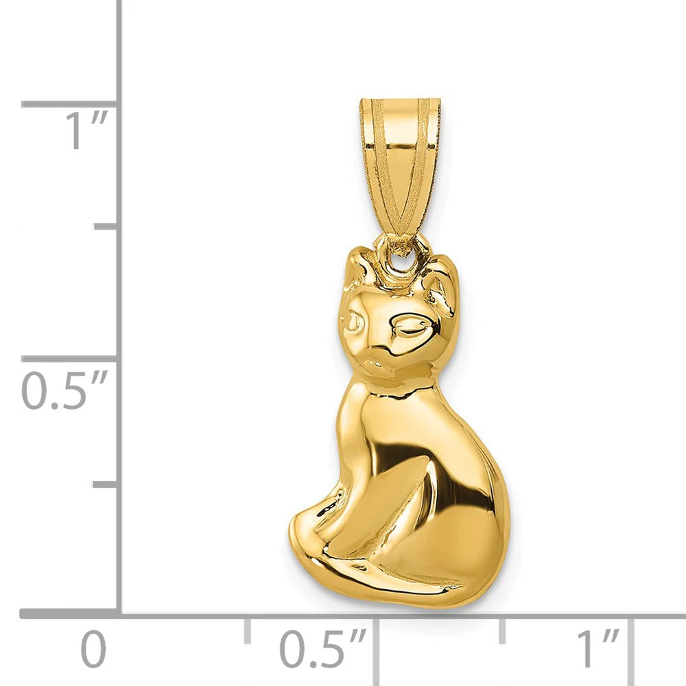 14k Yellow Gold Polished Cat Pendant - Image 4
