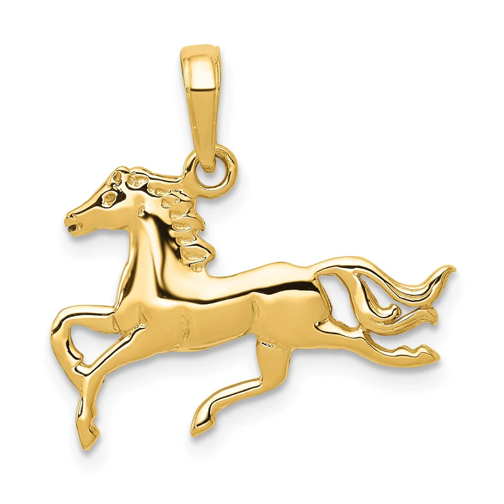 14k Yellow Gold Polished Running Horse Pendant, 20mm