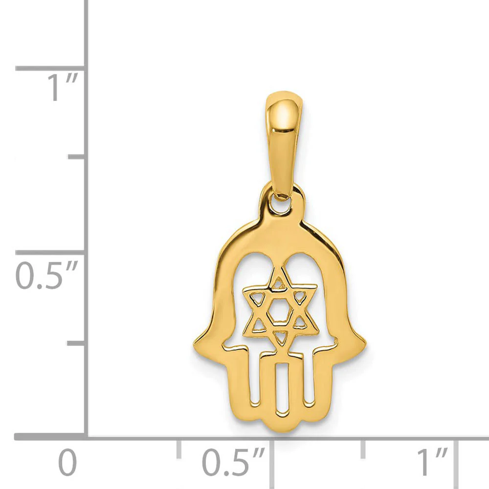 14k Yellow Gold Polished Star of David Chamseh Pendant - Image 3