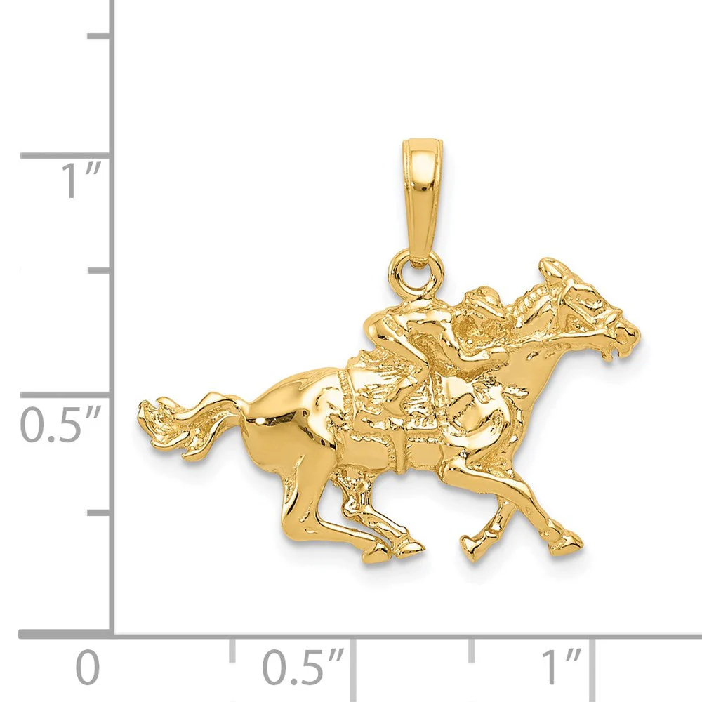 14k Yellow Gold Race Horse and Jockey Pendant - Image 4