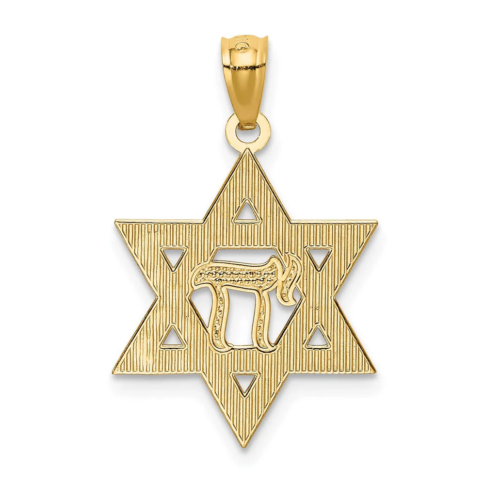 14k Yellow Gold & Rhodium D/C Star of David & Chai Pendant, 16mm - Image 3