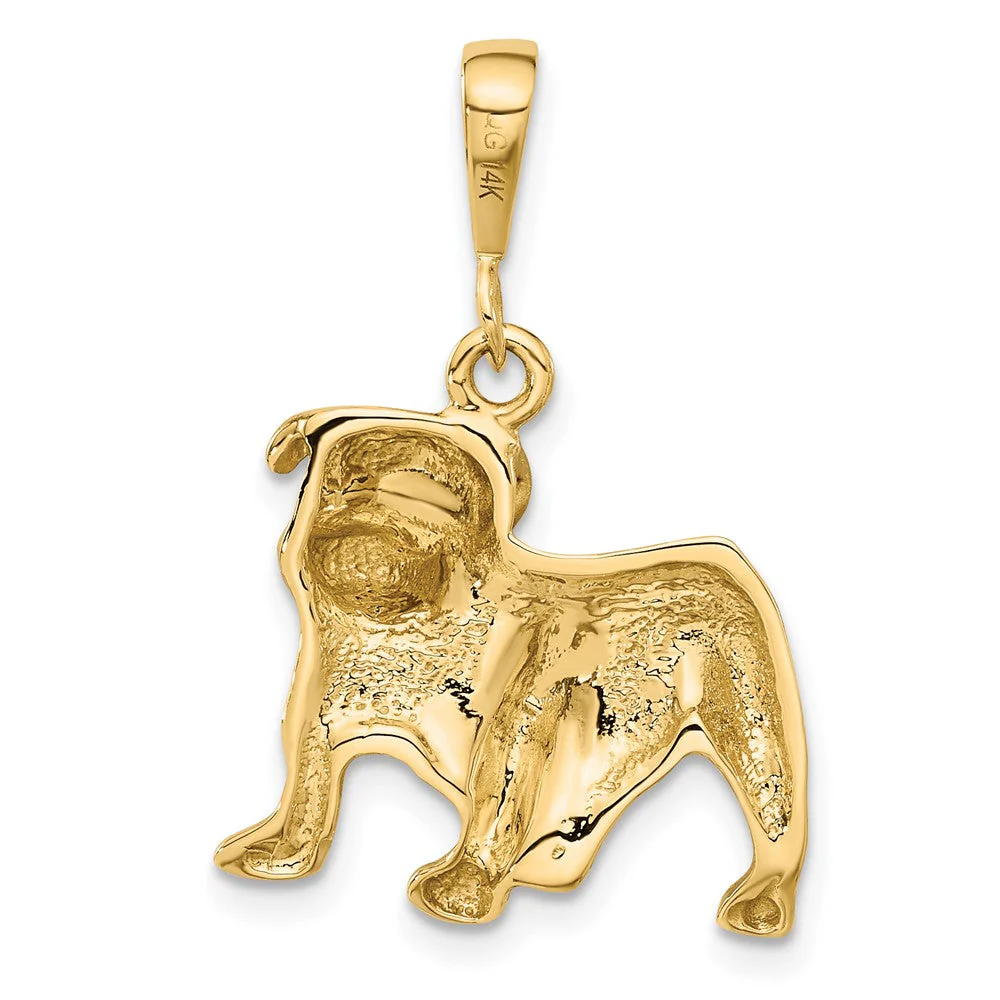 14k Yellow Gold Satin and Diamond Cut 2D Bulldog Pendant - Image 3