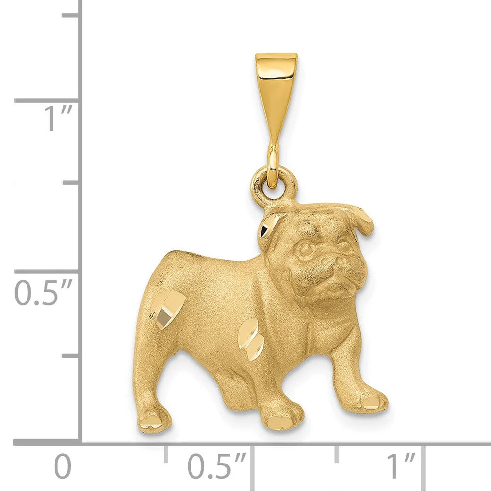 14k Yellow Gold Satin and Diamond Cut 2D Bulldog Pendant - Image 4