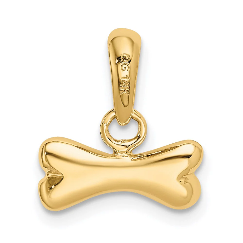 14k Yellow Gold Small 3D Polished Dog Bone Pendant - Image 3
