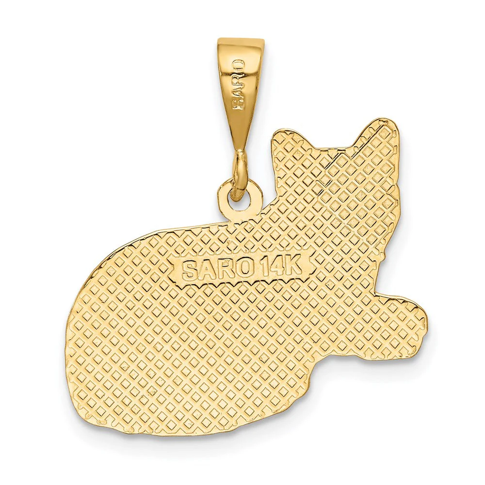 14k Yellow Gold Textured Russian Blue Cat Pendant - Image 3