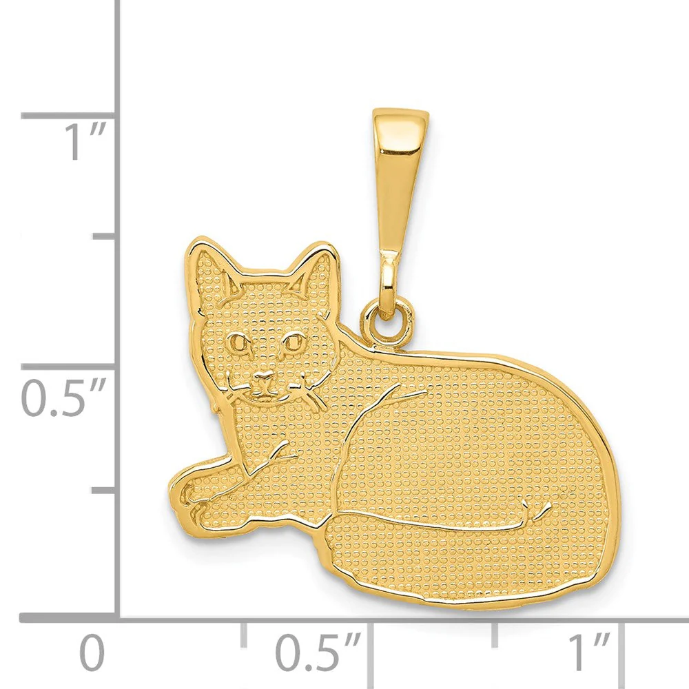 14k Yellow Gold Textured Russian Blue Cat Pendant - Image 4