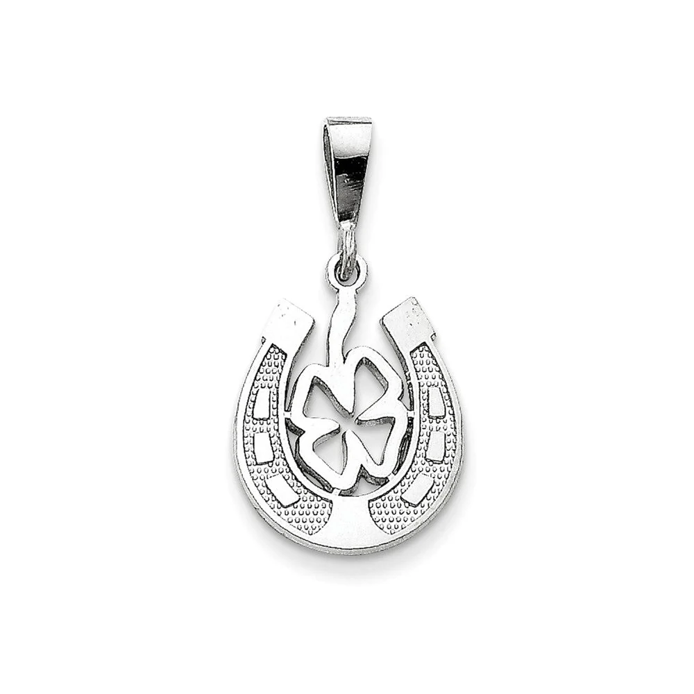 14k Yellow or White Gold Four Leaf Clover and Horseshoe Pendant, 15mm