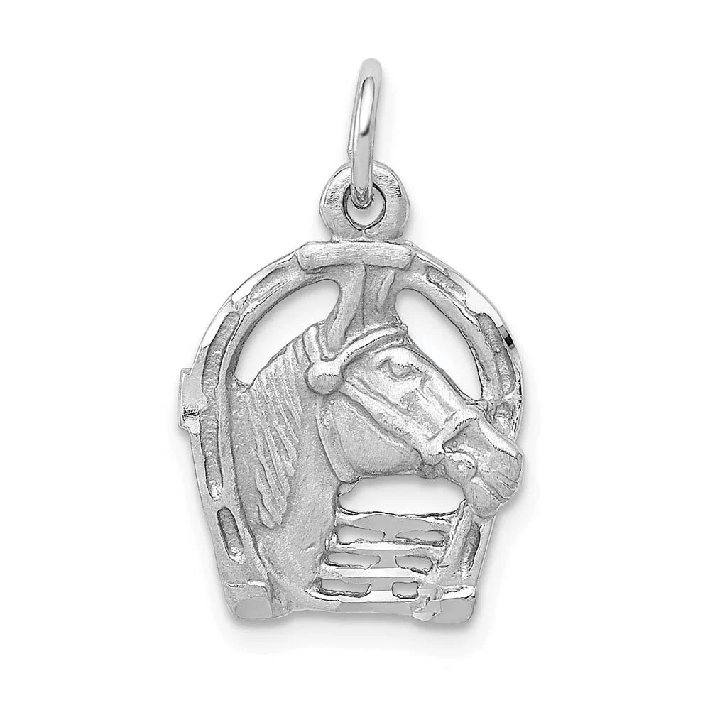 14k Yellow or White Gold Horse Head & Horseshoe Charm or Pendant, 13mm - Image 8