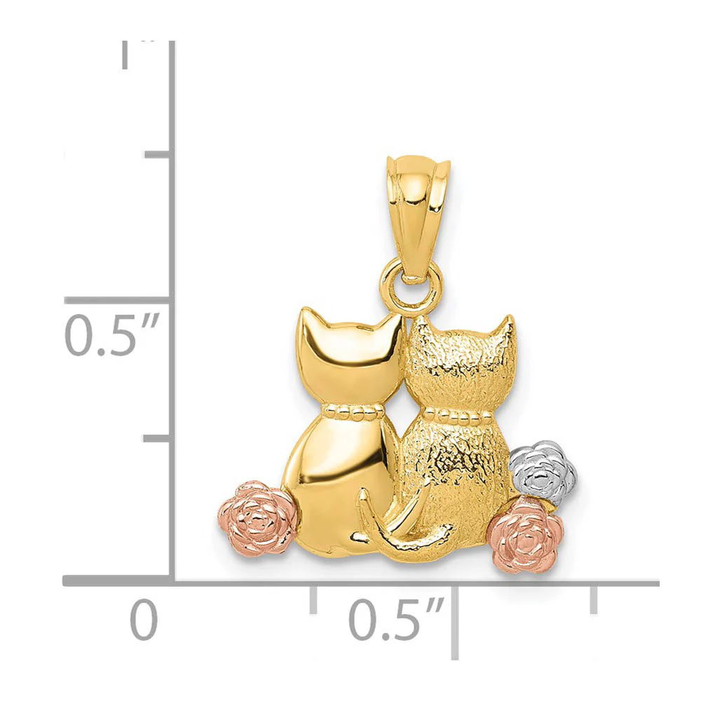 14k Yellow & Rose Gold with White Rhodium Double Cat Pendant - Image 3