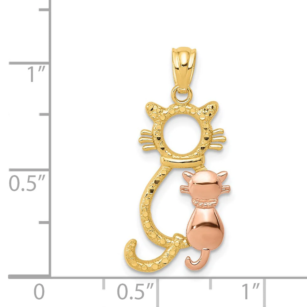 14k Yellow & Rose or White & Rose Gold Sitting Cats Pendant, 11 x 22mm - Image 10