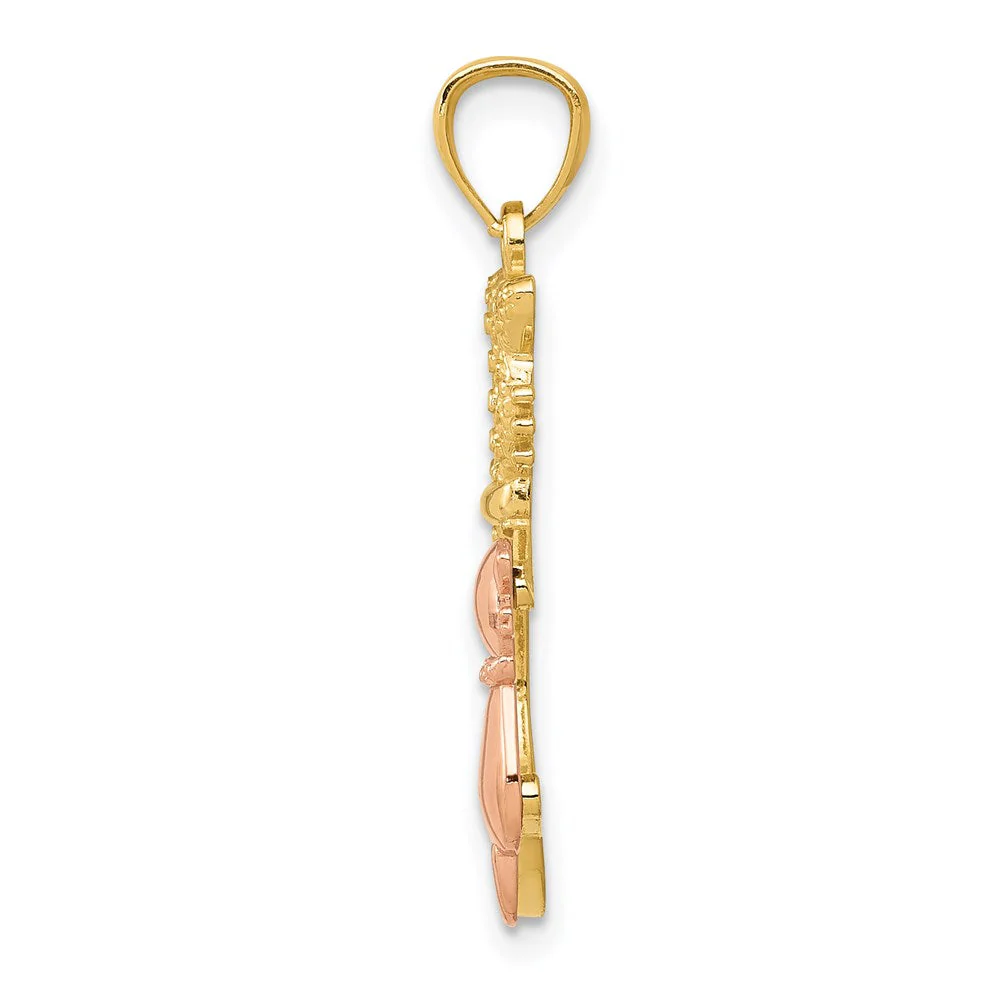 14k Yellow & Rose or White & Rose Gold Sitting Cats Pendant, 11 x 22mm - Image 4