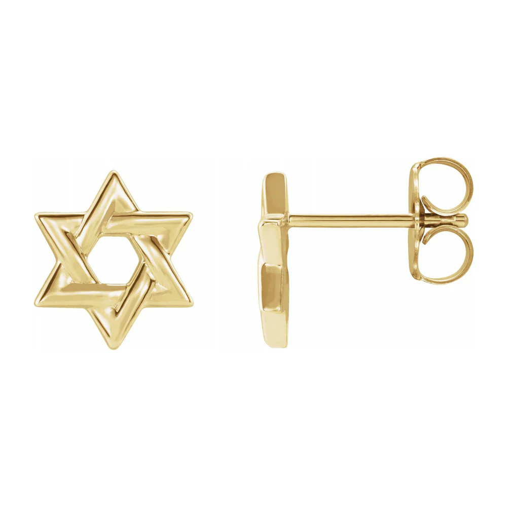 14K Yellow, White or Rose Gold Star of David Post Earrings, 9.5mm - Image 3