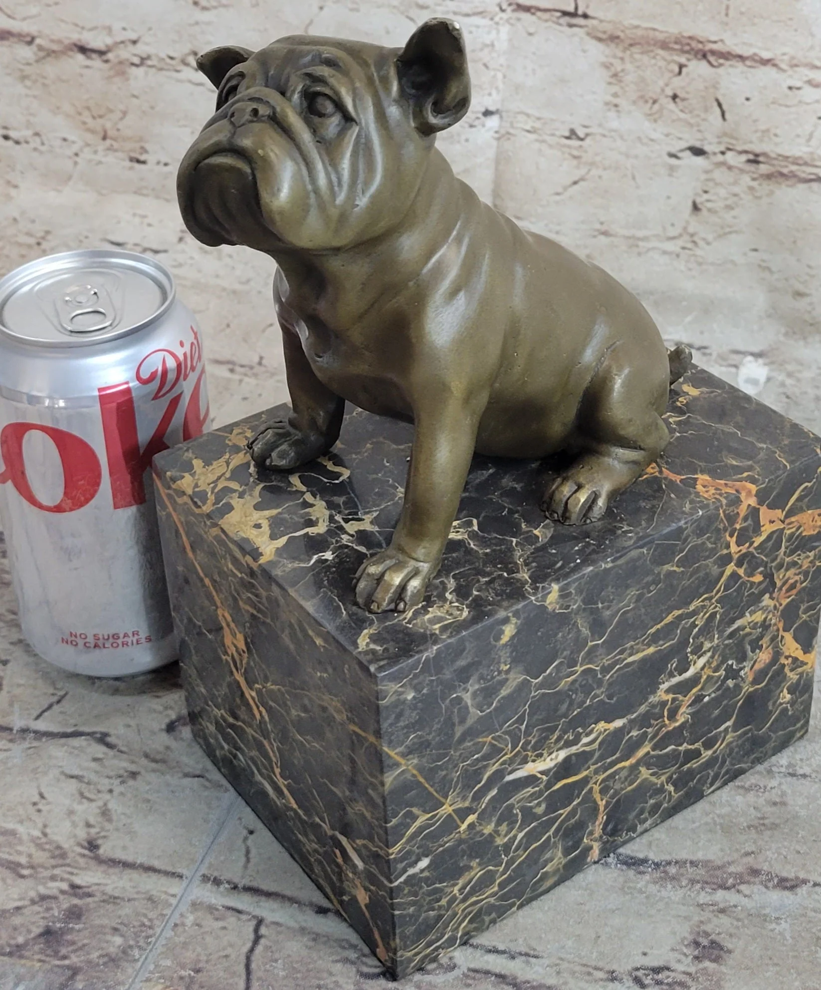 15 LBS English Bulldog Dog Animal Bronze Sculpture Marble Base Statue Figurine - Image 2