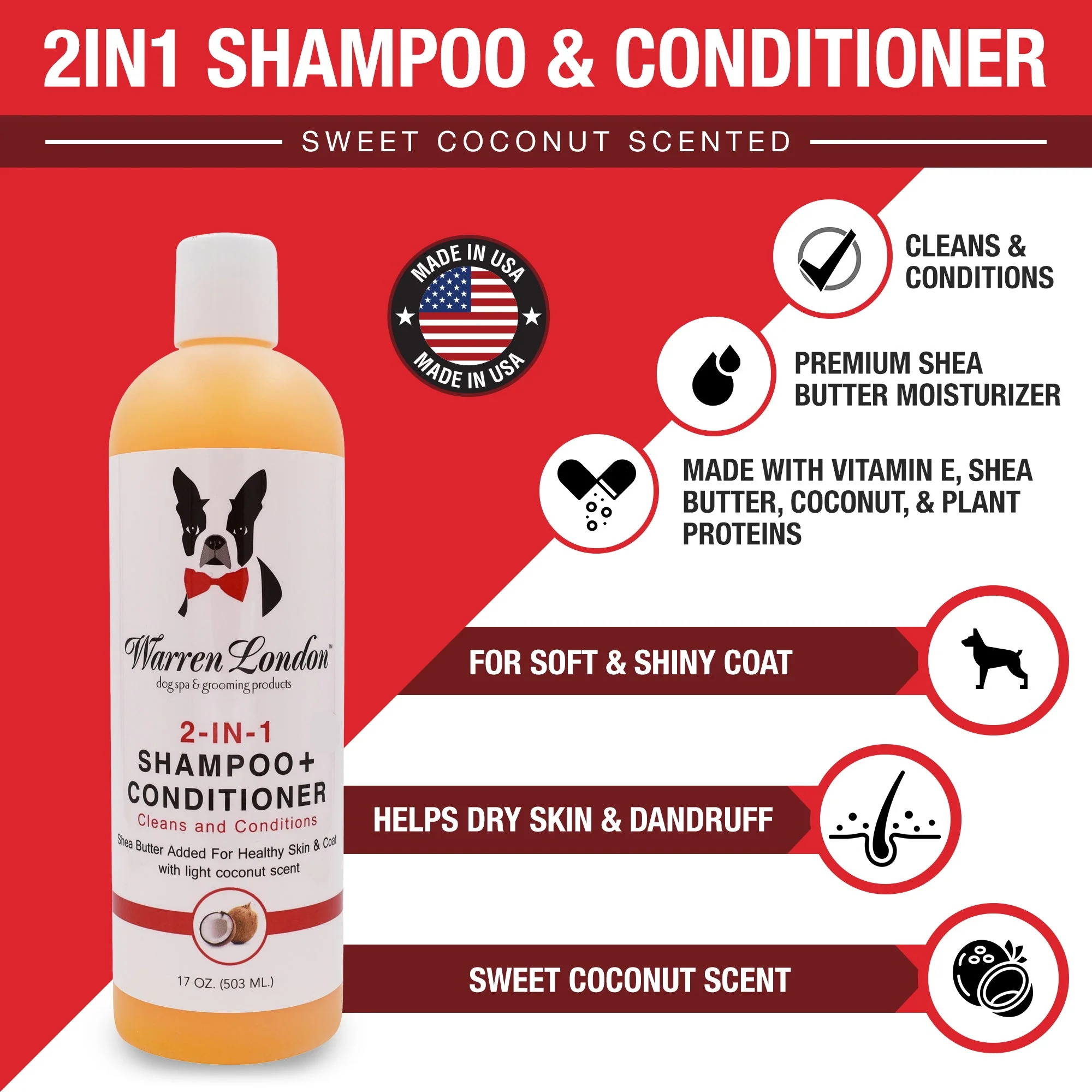 2-in-1 Dog Shampoo + Conditioner - Coconut Scented - Image 2