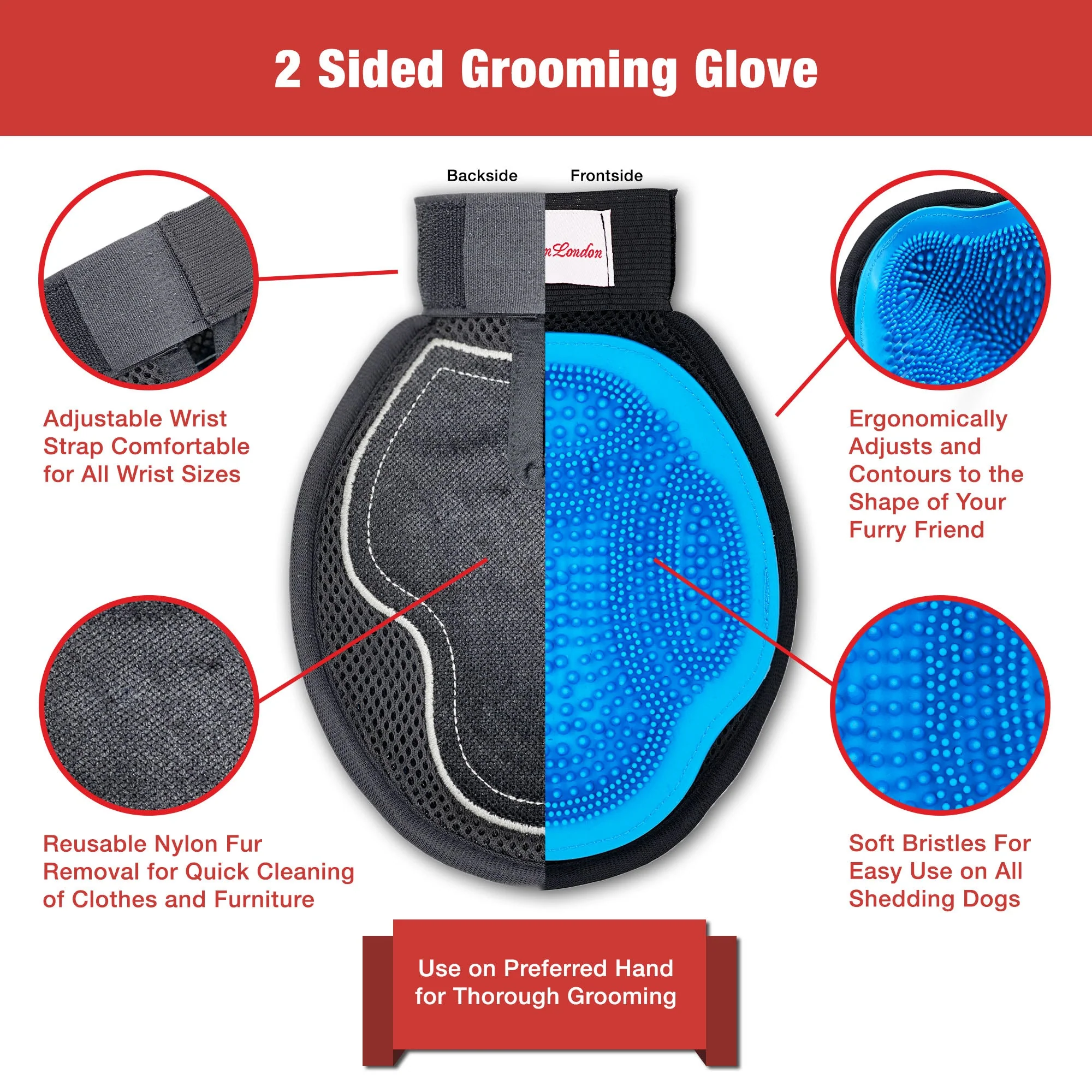 2 in 1 Pet Grooming Glove for Dogs & Cats - Double Sided - Image 2