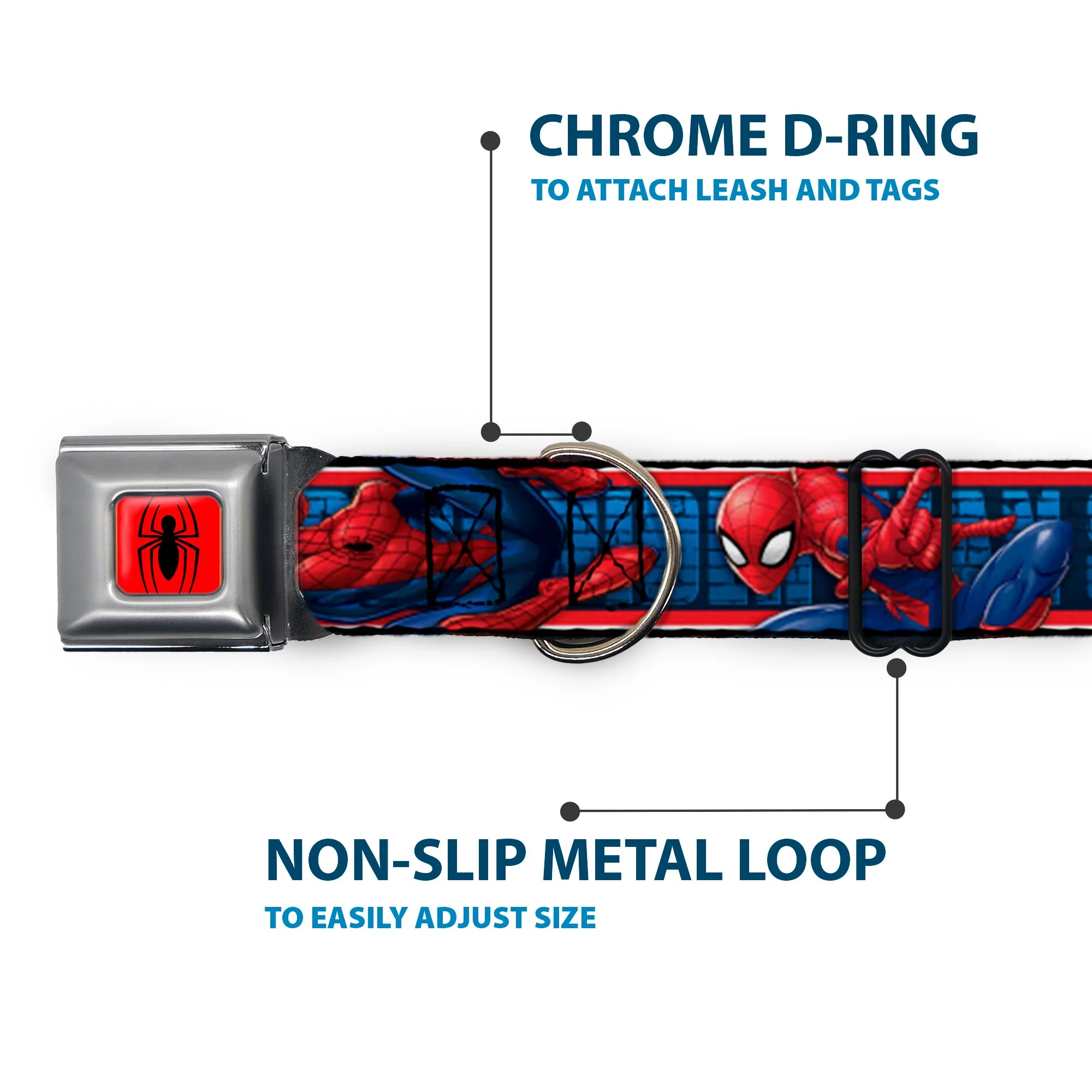 2016 SPIDER-MAN Spider Logo5 Full Color Red Black Seatbelt Buckle Collar - SPIDER-MAN 3-Action Poses/Bricks/Stripe Blues/Red/White - Image 5