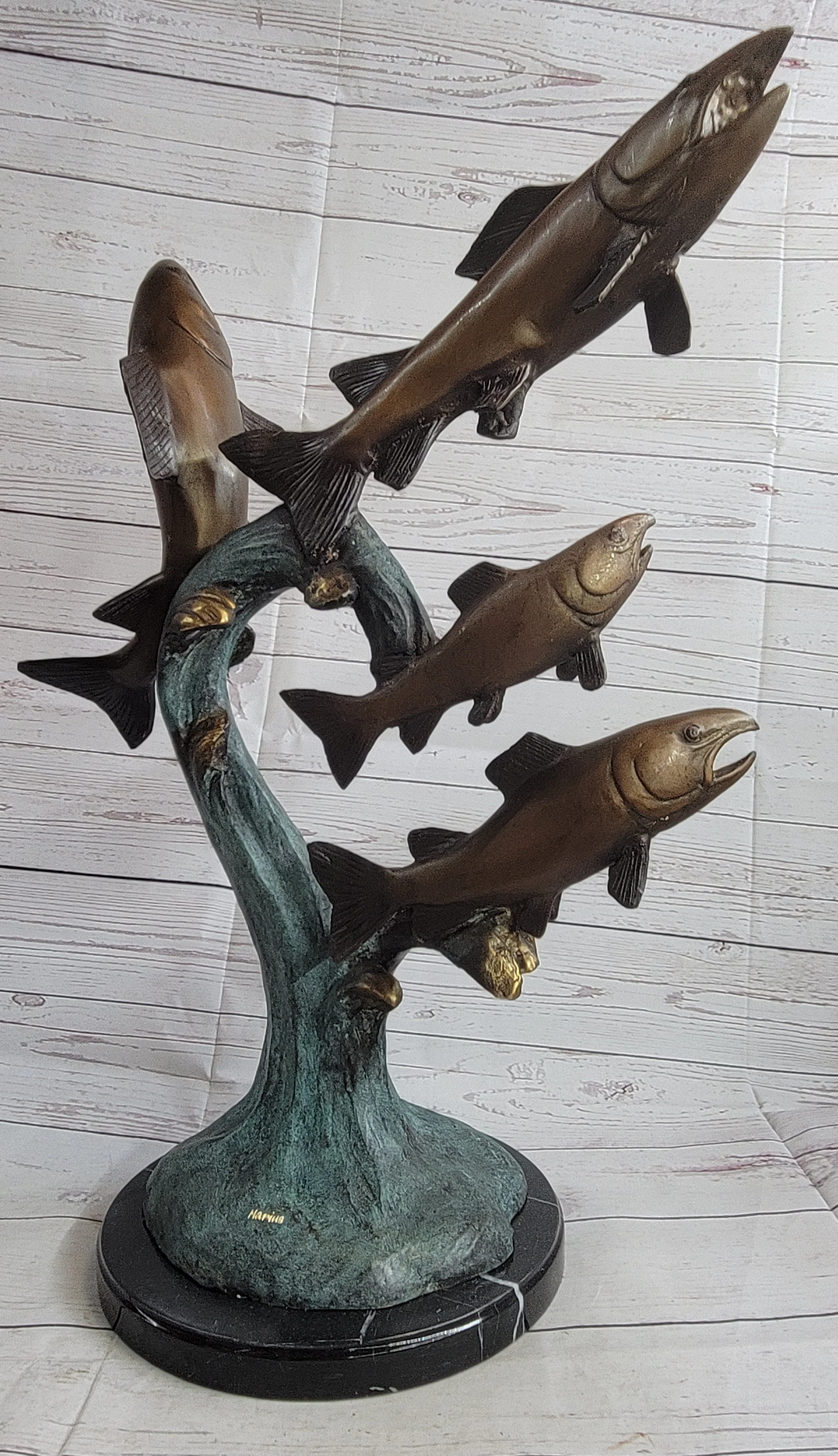 4 Fish Jumping Out of Water Bronze Metal Statue Sculpture Marine Decor 25" x 18" - Image 5