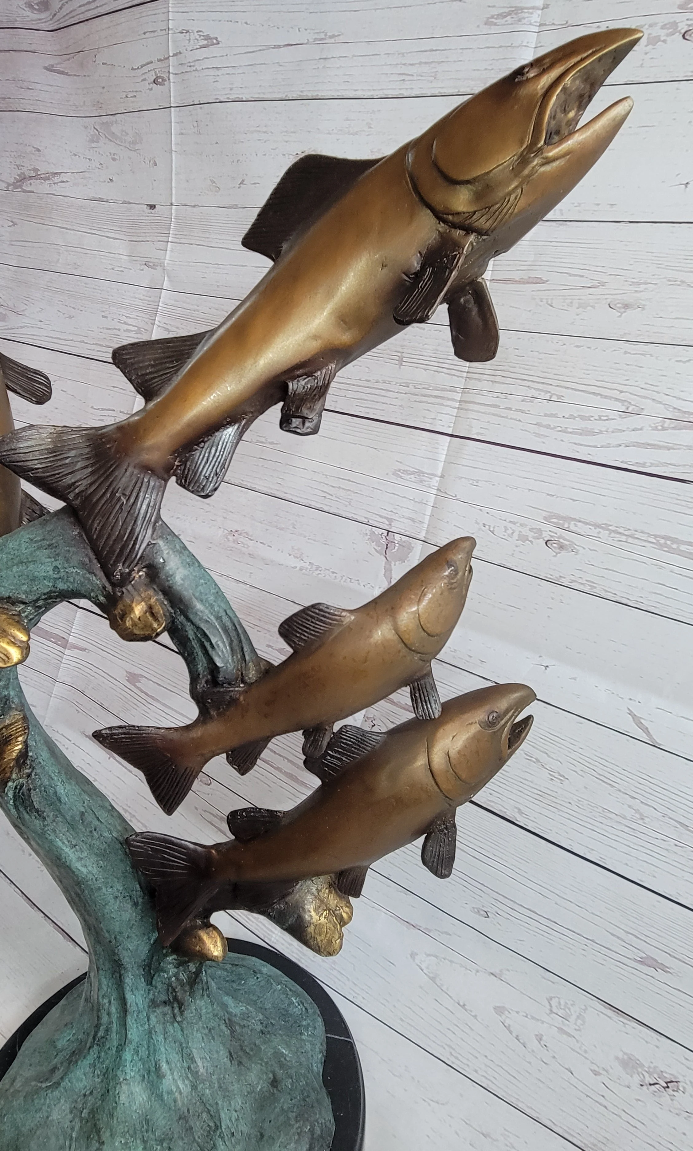 4 Fish Jumping Out of Water Bronze Metal Statue Sculpture Marine Decor 25" x 18" - Image 7