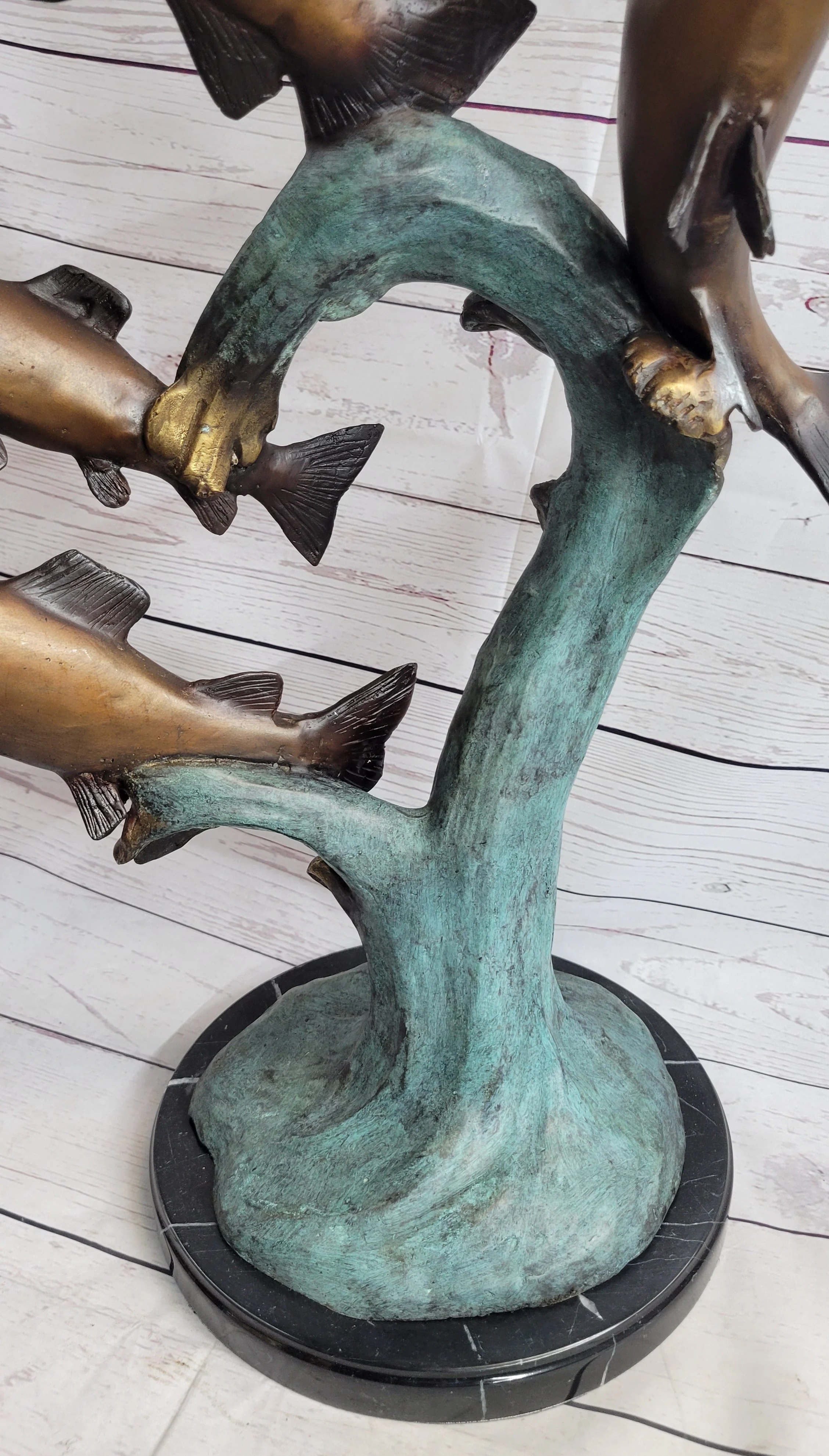 4 Fish Jumping Out of Water Bronze Metal Statue Sculpture Marine Decor 25" x 18" - Image 9