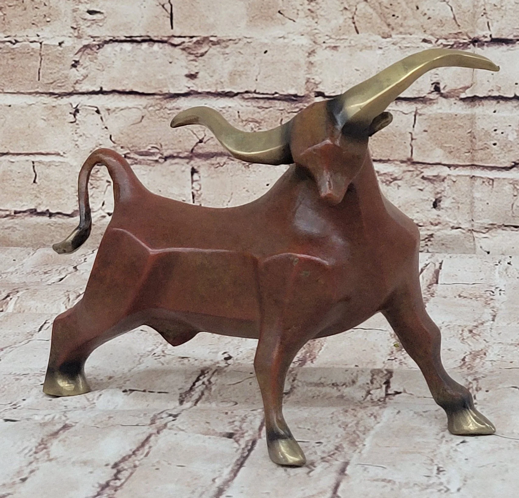 Abstract Bronze Metal Longhorn Cattle Bull Sculpture Statue Figurine Signed & Numbered Art - Image 3